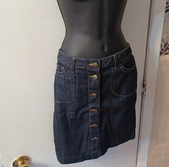 Tommy Hilfiger Dresses & Skirts - Tommy Hilfiger Dark Wash Denim Brass Logo Button Skirt